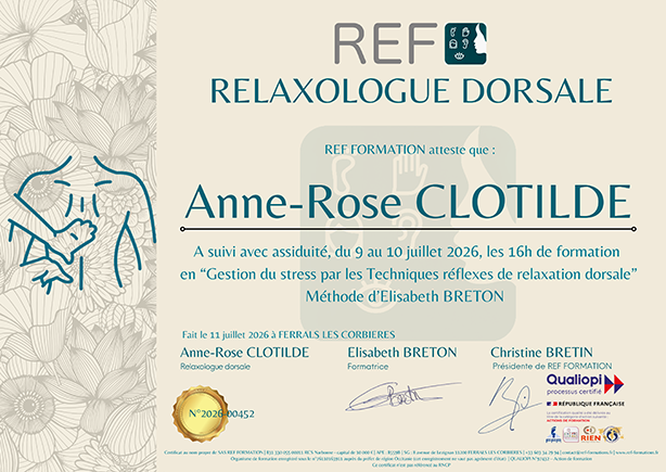 Diplome en relaxologie dorsale anne rose clotilde